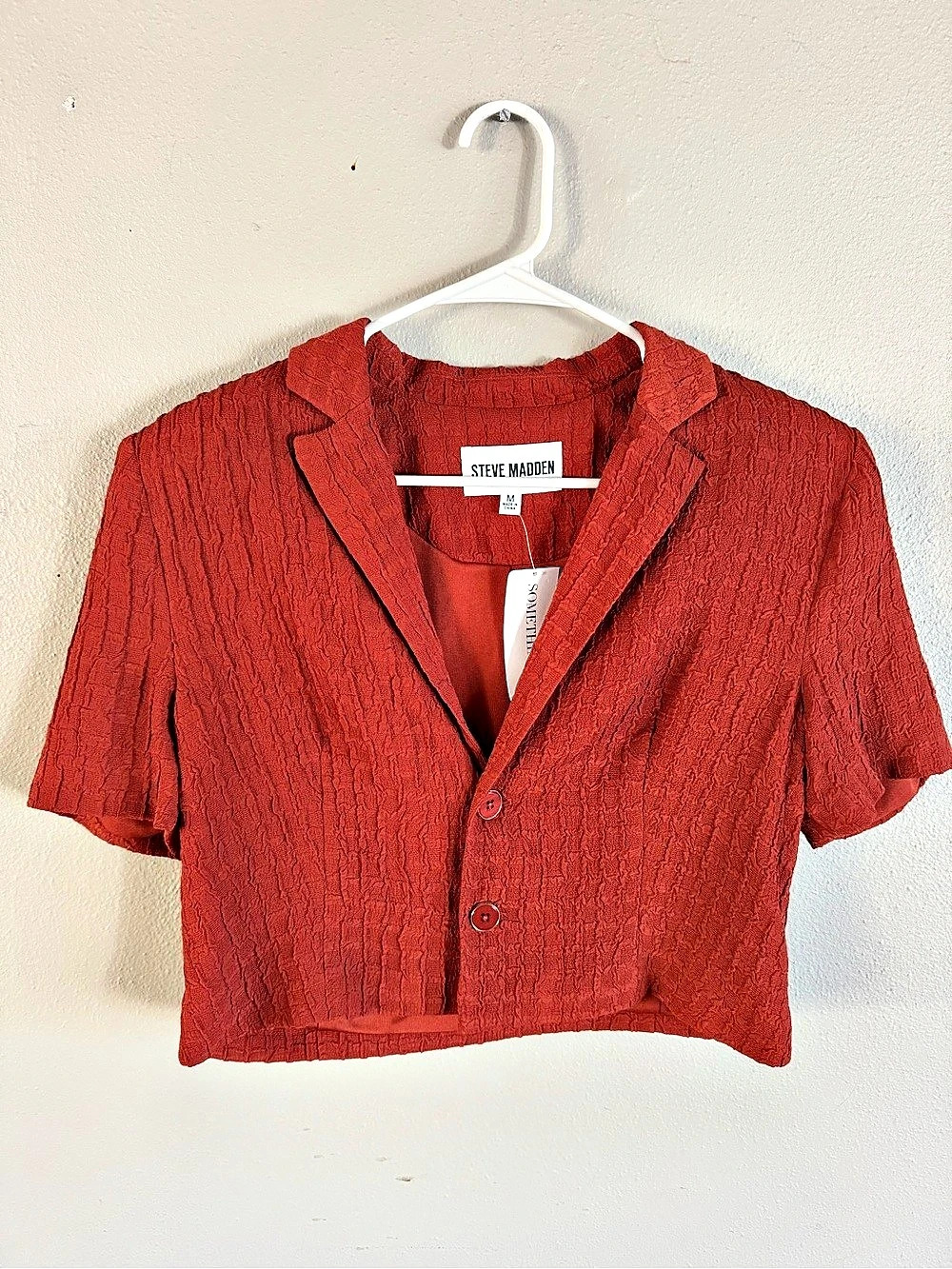 Steve Madden Serene Crop Blazer Cropped Short Sleeve Red